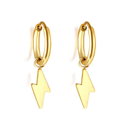 Stormy Lightning Bolt Hoop Gold Earrings