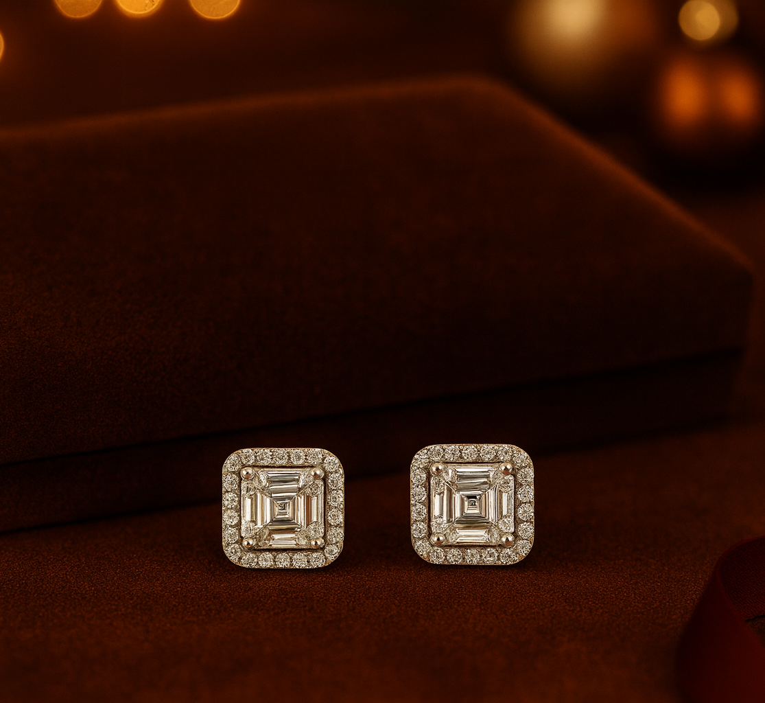 Glam Halo Square-Cut Stud Earrings