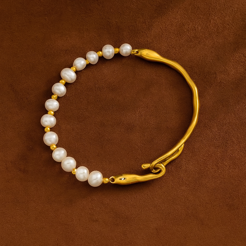 Golden Wave & Pearl Harmony Bracelet