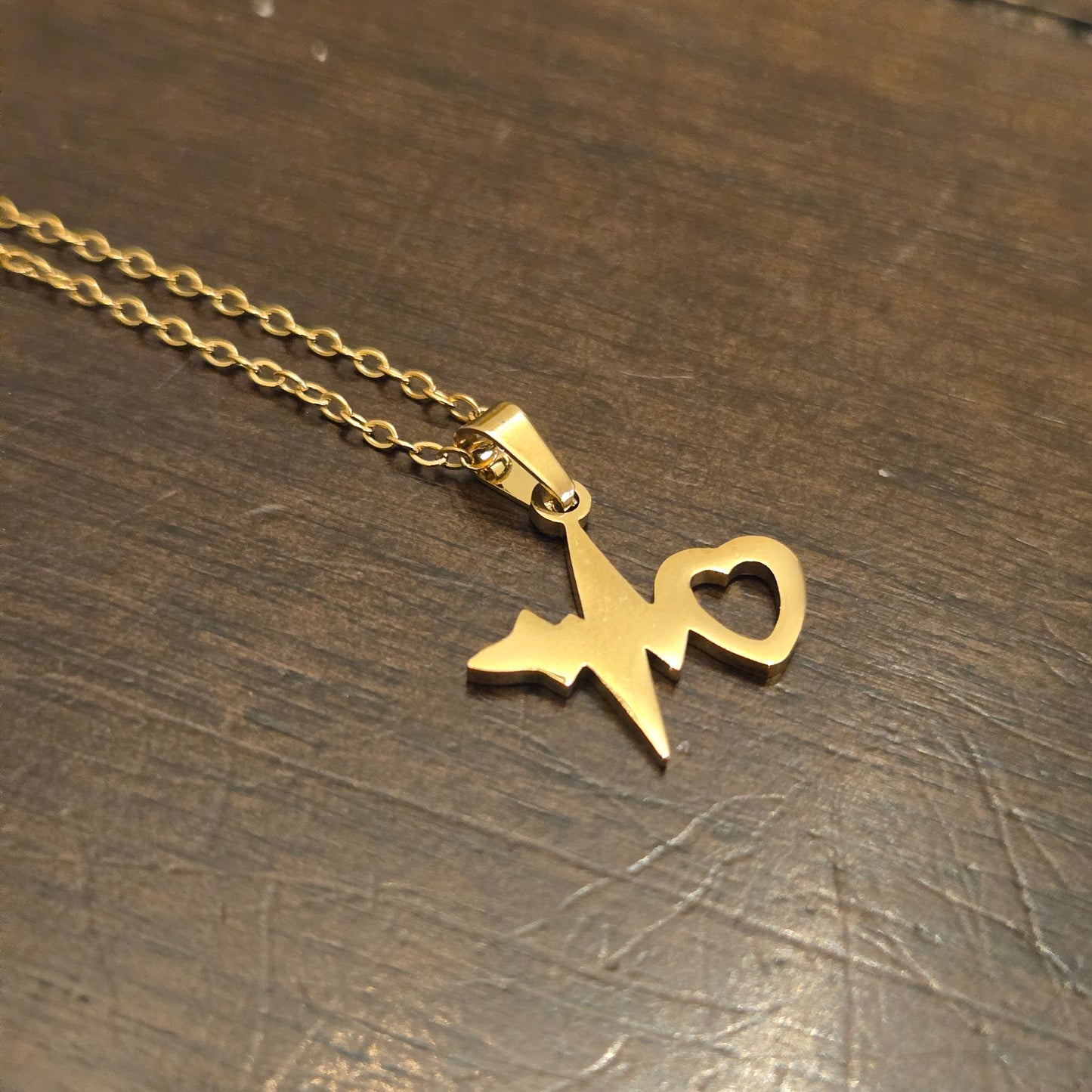 Gold Lifeline & Heart Earrings & Pendant Set