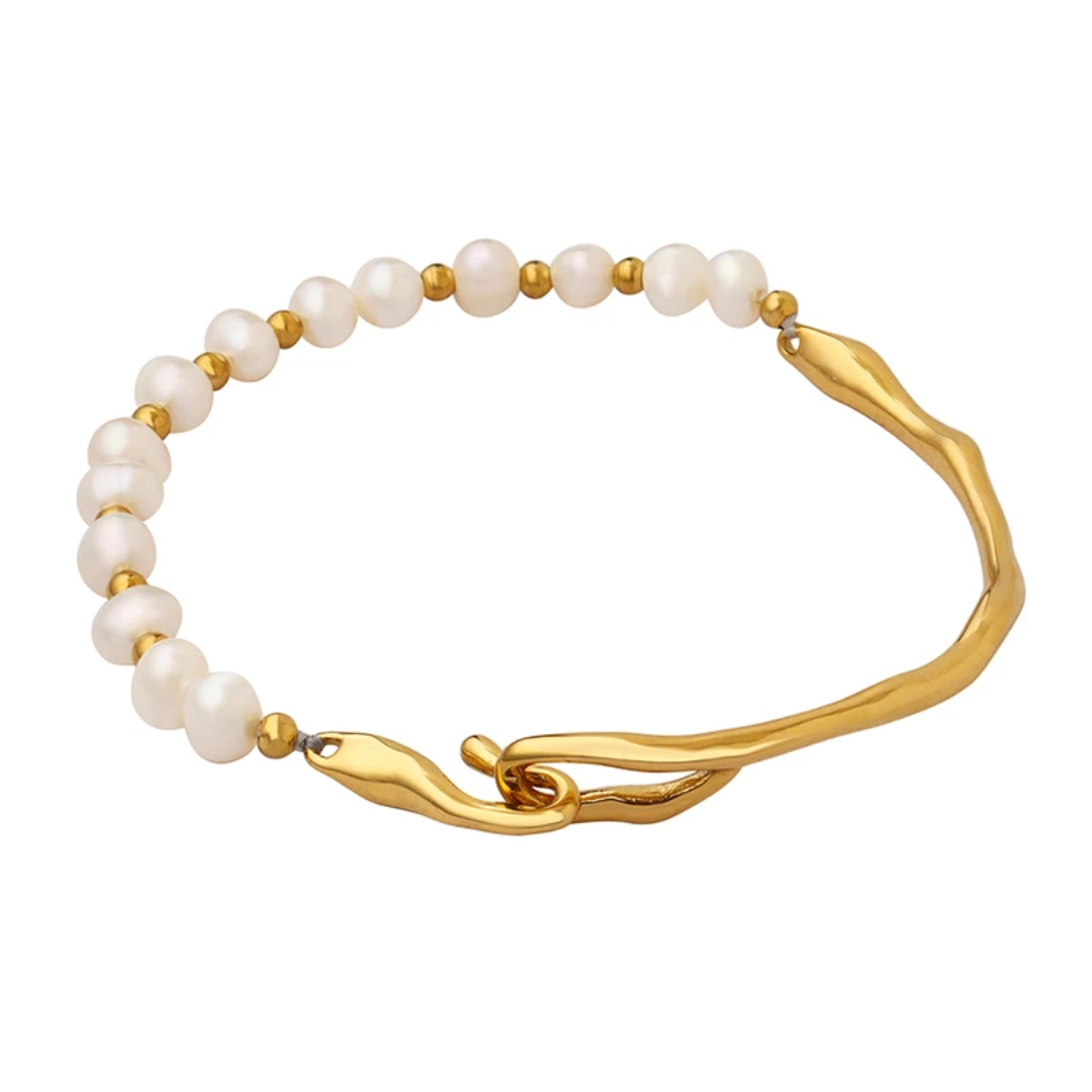 Golden Wave & Pearl Harmony Bracelet