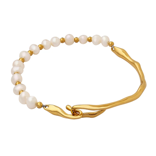 Golden Wave & Pearl Harmony Bracelet
