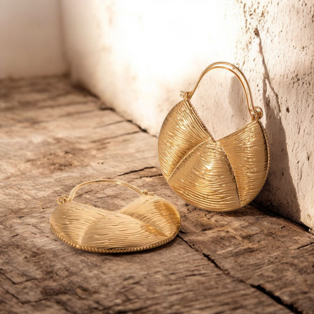 Golden Textured Drop Hoops