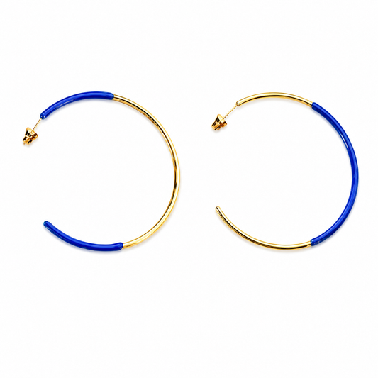 Regal Royal Blue in Gold Hoop Earrings