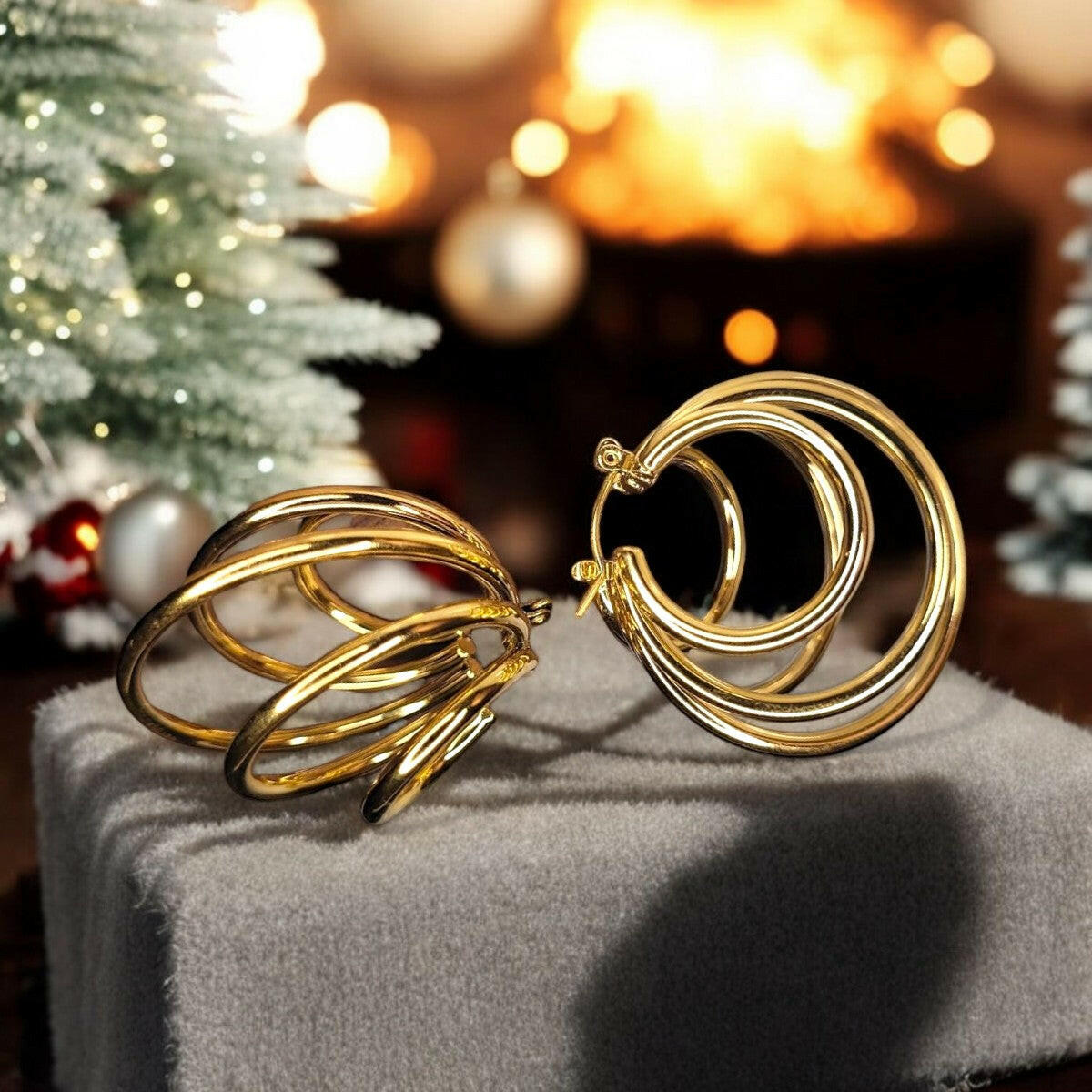 5 Ring Gold Hoop Earrings