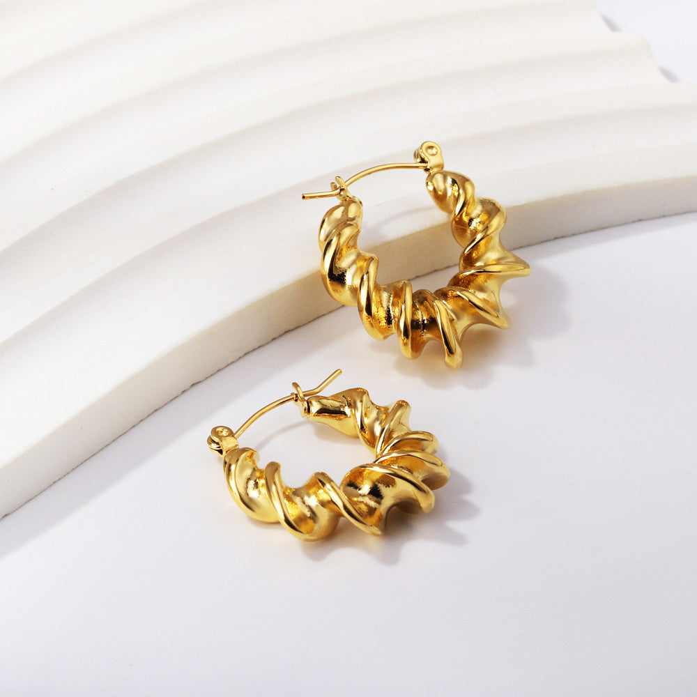 Dramatic Twist Gold Hoop Earrings