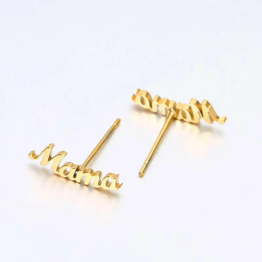 "MAMA" Gold Stud Earrings