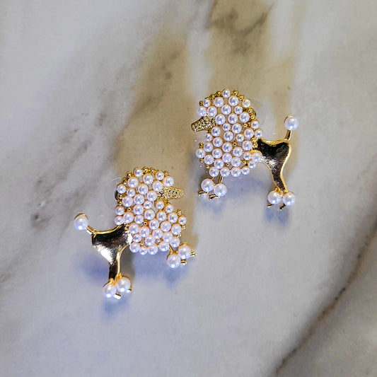 Pearl Poodle Stud Earrings