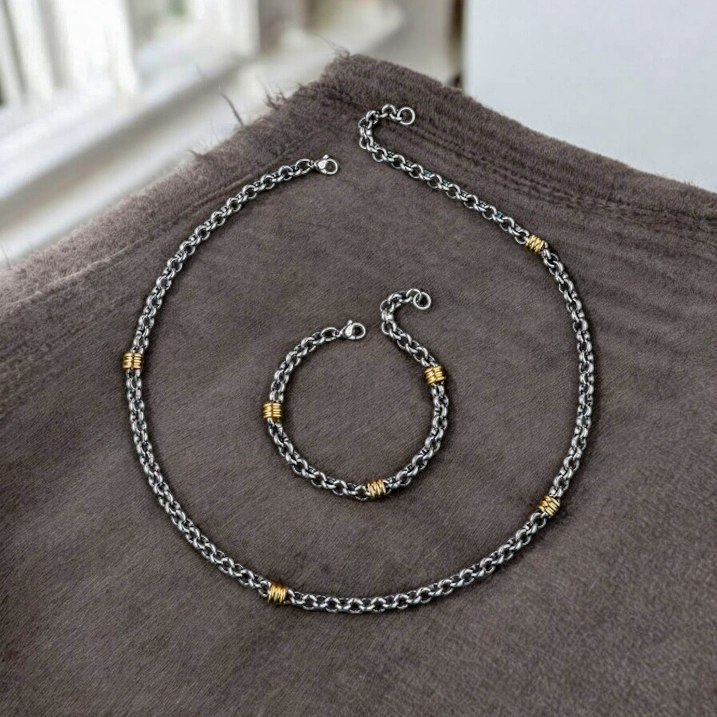 Dual-Tone Rolo Necklace Set