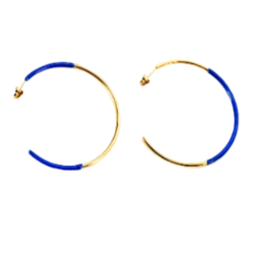 Regal Royal Blue in Gold Hoop Earrings