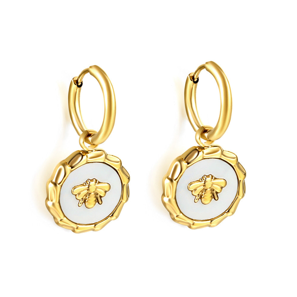 Regina White Shell Gold Drop Hoop Earrings