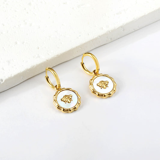 Regina White Shell Gold Drop Hoop Earrings