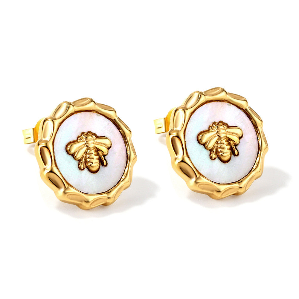 Regina White Shell Gold Stud Earrings