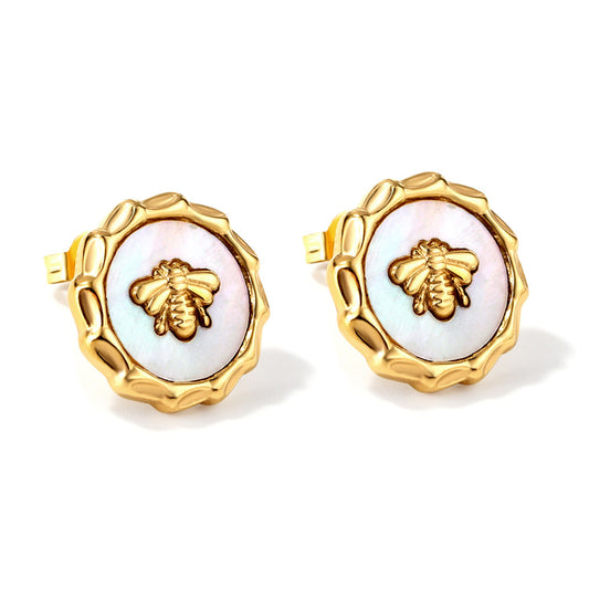 Regina White Shell Gold Stud Earrings