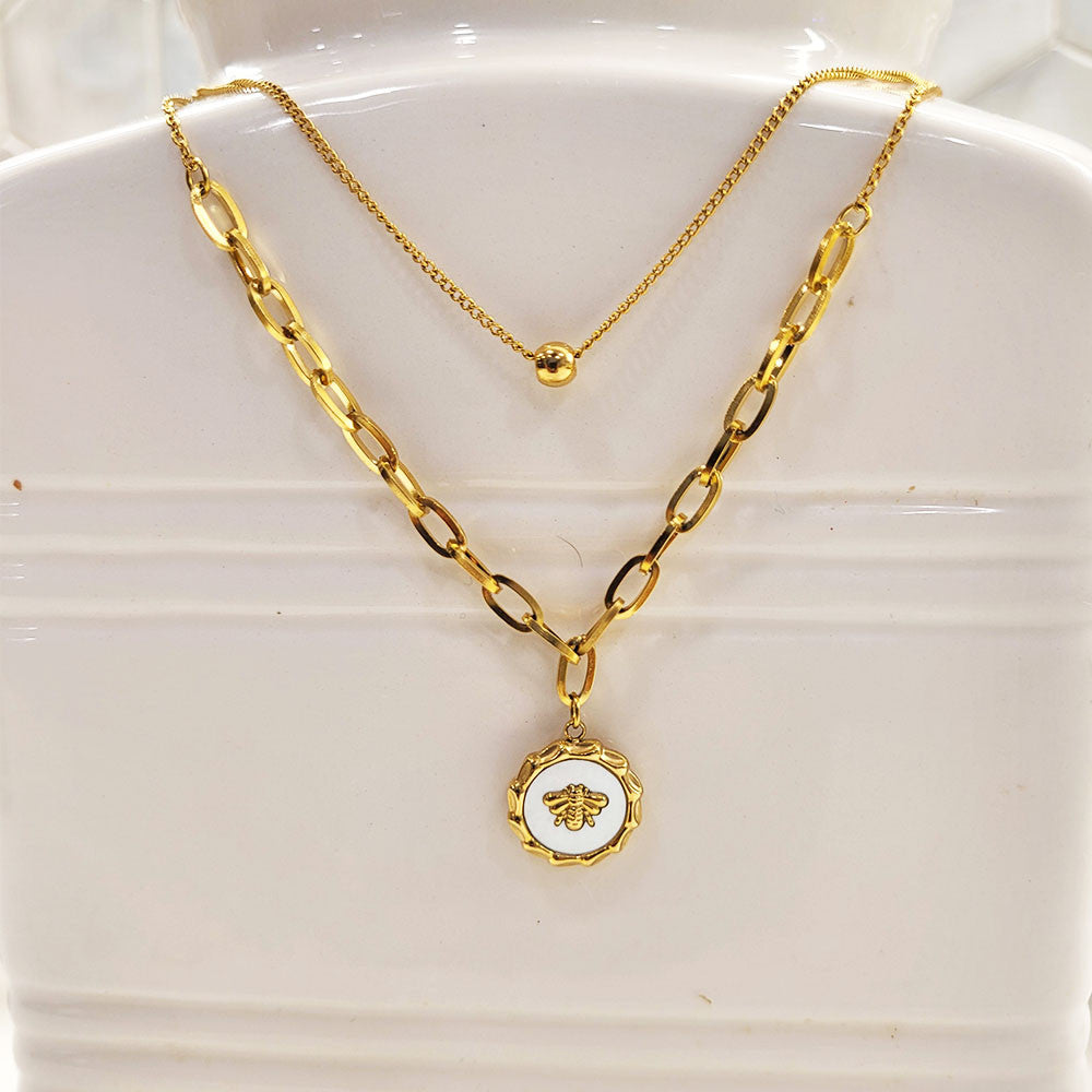 Regina White Shell Layered Gold Necklace