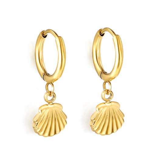 Seashell Gold Drop Hoop Earrings