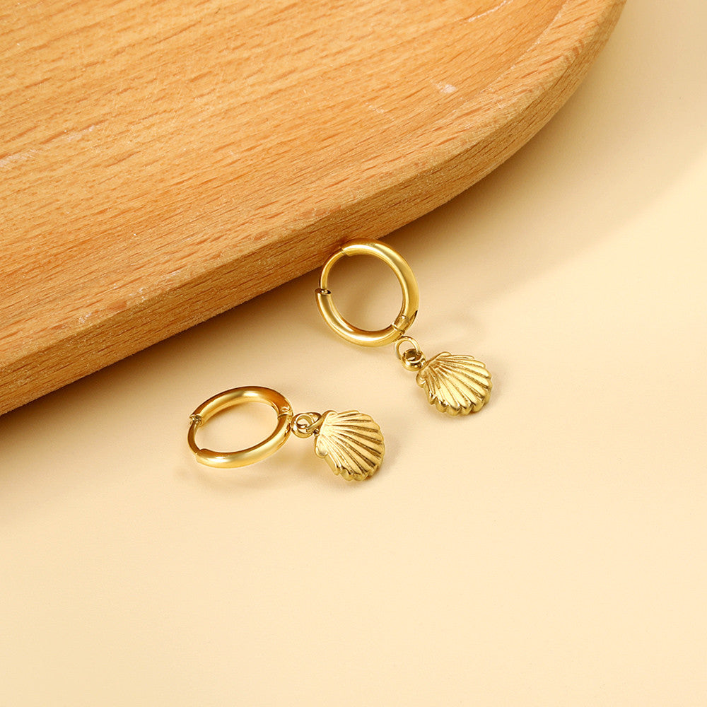 Seashell Gold Drop Hoop Earrings