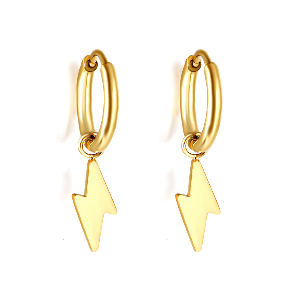 Stormy Lightning Bolt Hoop Gold Earrings