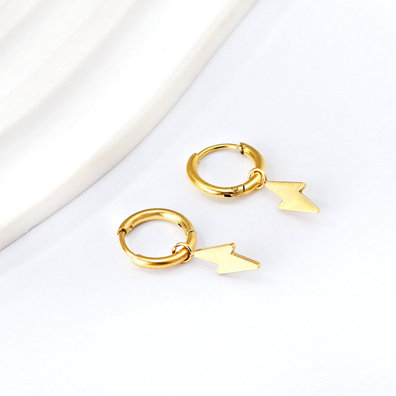 Stormy Lightning Bolt Hoop Gold Earrings