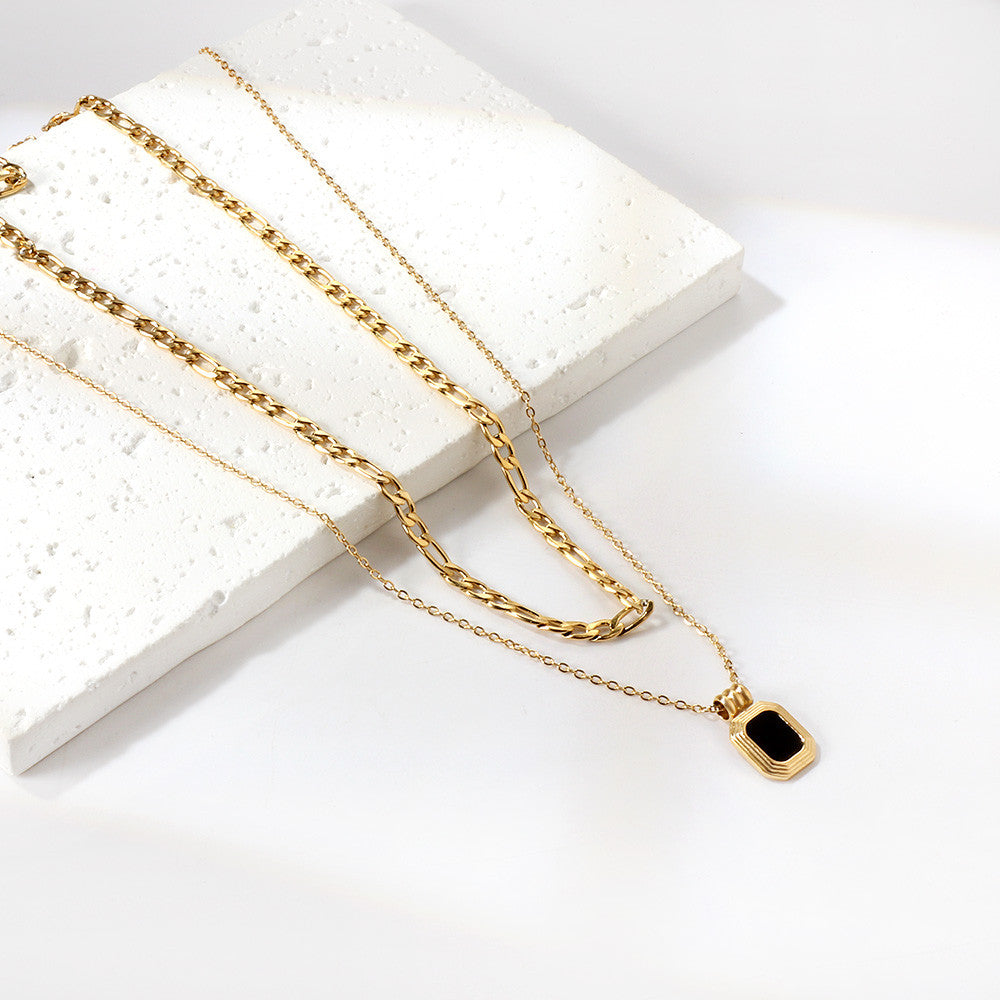 Zara Black Drop Layered Gold Pendant