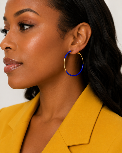 Regal Royal Blue in Gold Hoop Earrings