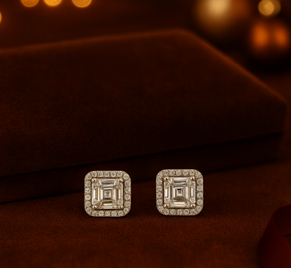 Glam Halo Square-Cut Stud Earrings
