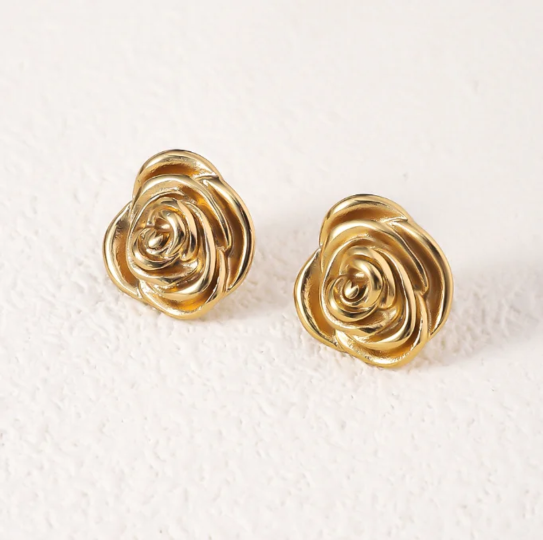 Golden Bloom Rose Studs
