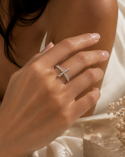 Beaded Cross Ring