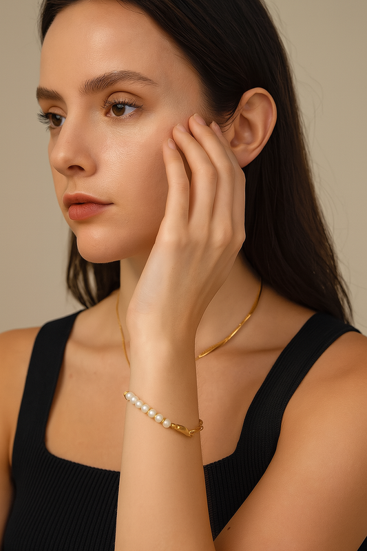 Golden Wave & Pearl Harmony Bracelet