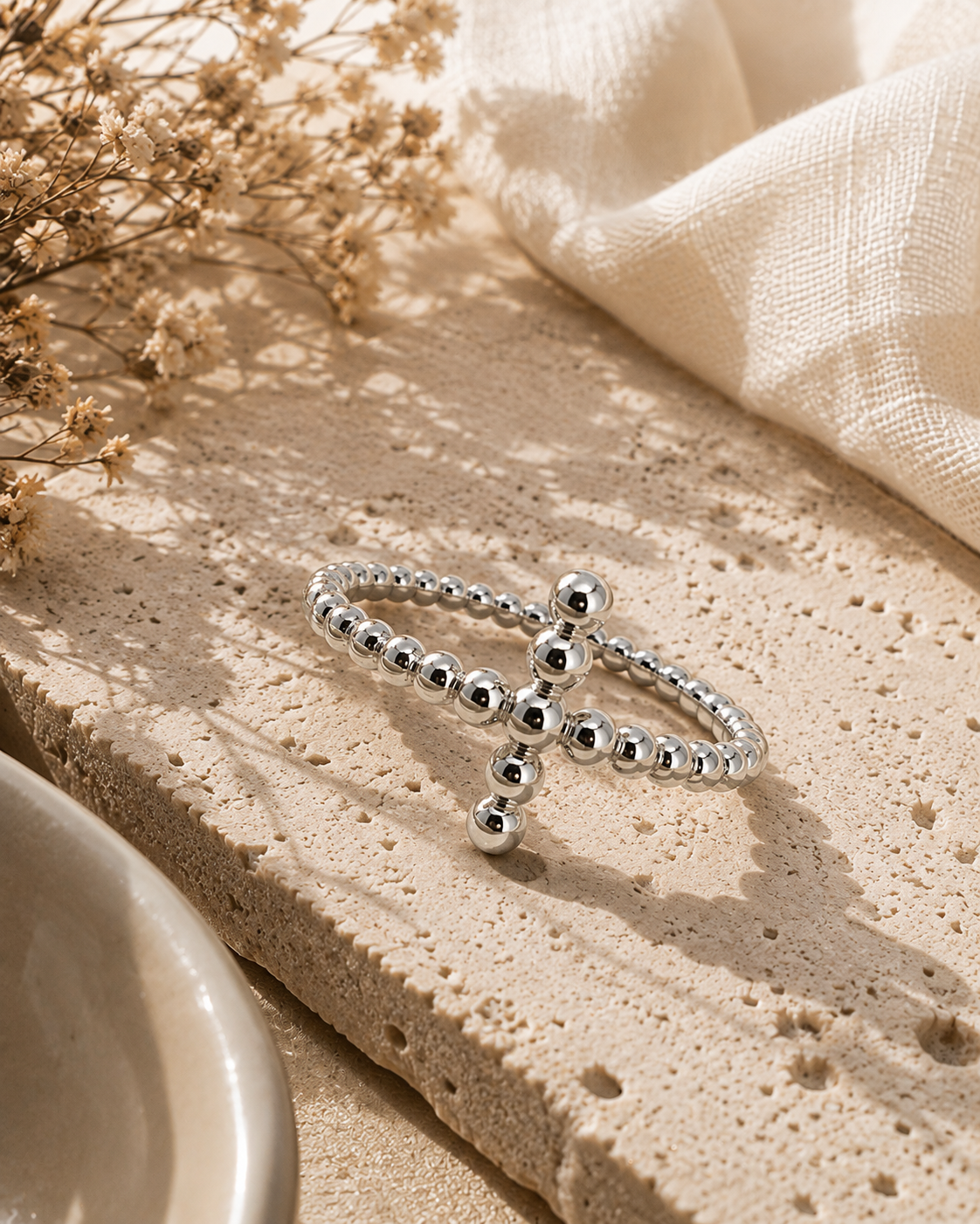 Beaded Cross Ring