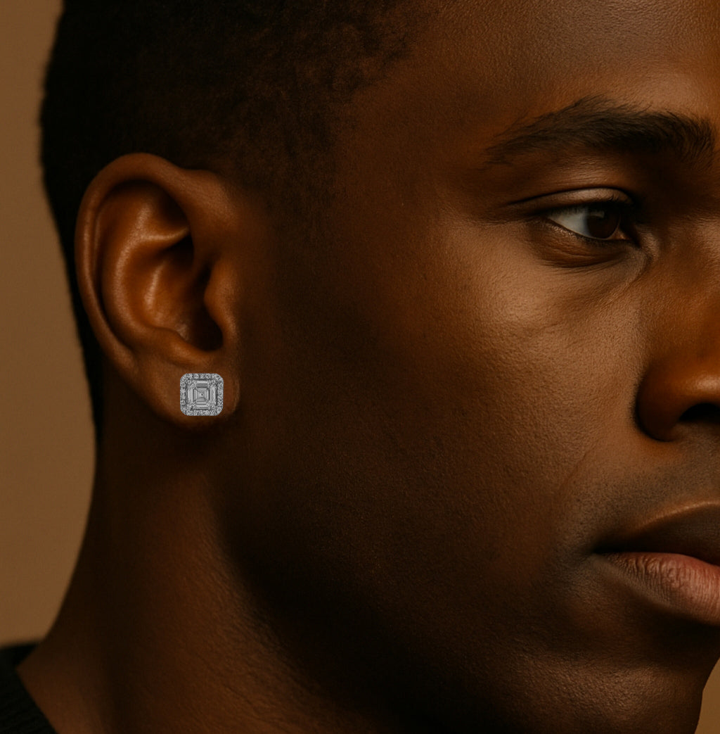 Glam Halo Square-Cut Stud Earrings