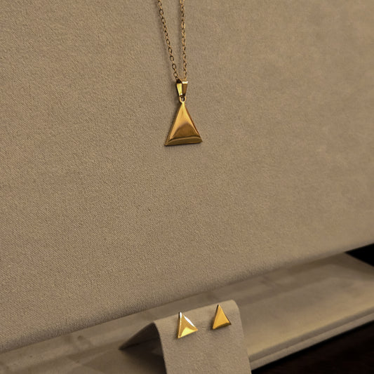 Gold Triangle Earrings & Pendant Set