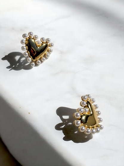 Pearl-Loved Heart Earrings