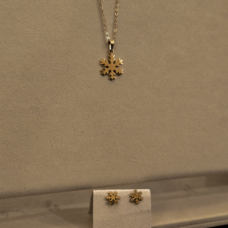 Gold Snowflake Earrings & Pendant Set