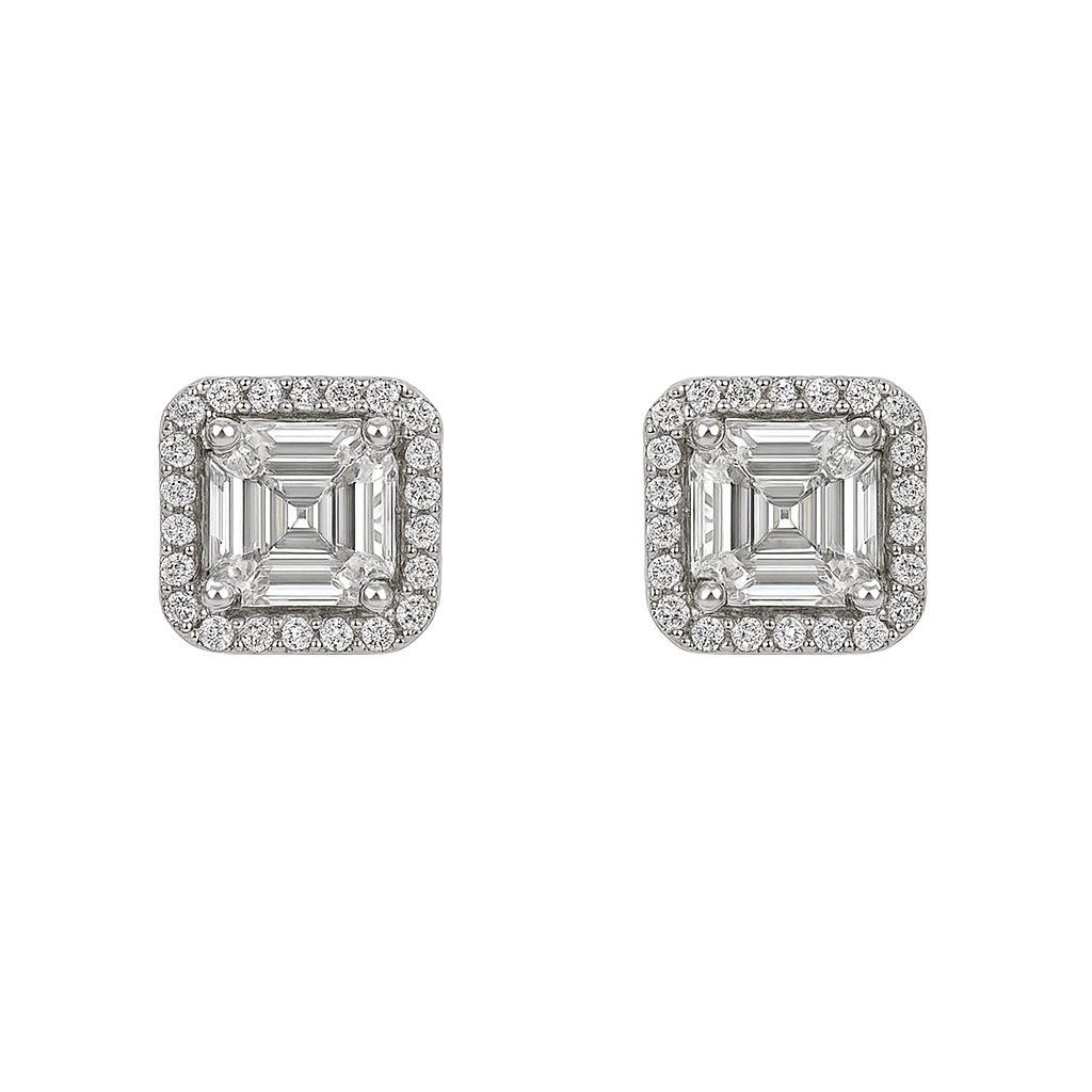Glam Halo Square-Cut Stud Earrings