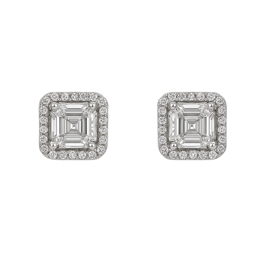 Glam Halo Square-Cut Stud Earrings