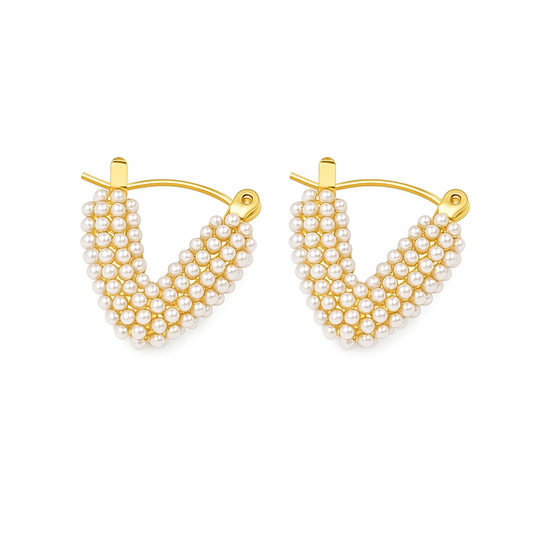 V-Frame Pearl Cluster Hoops