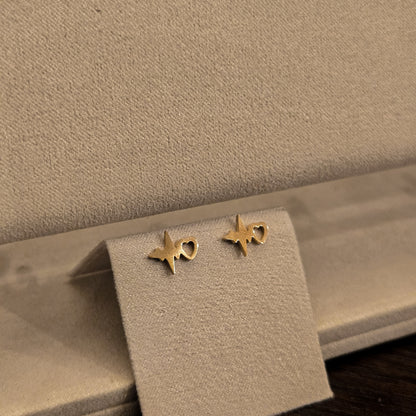 Gold Lifeline & Heart Earrings & Pendant Set