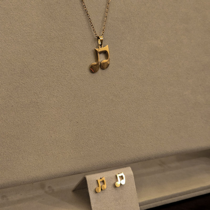 Gold Music Note Earrings & Pendant Set