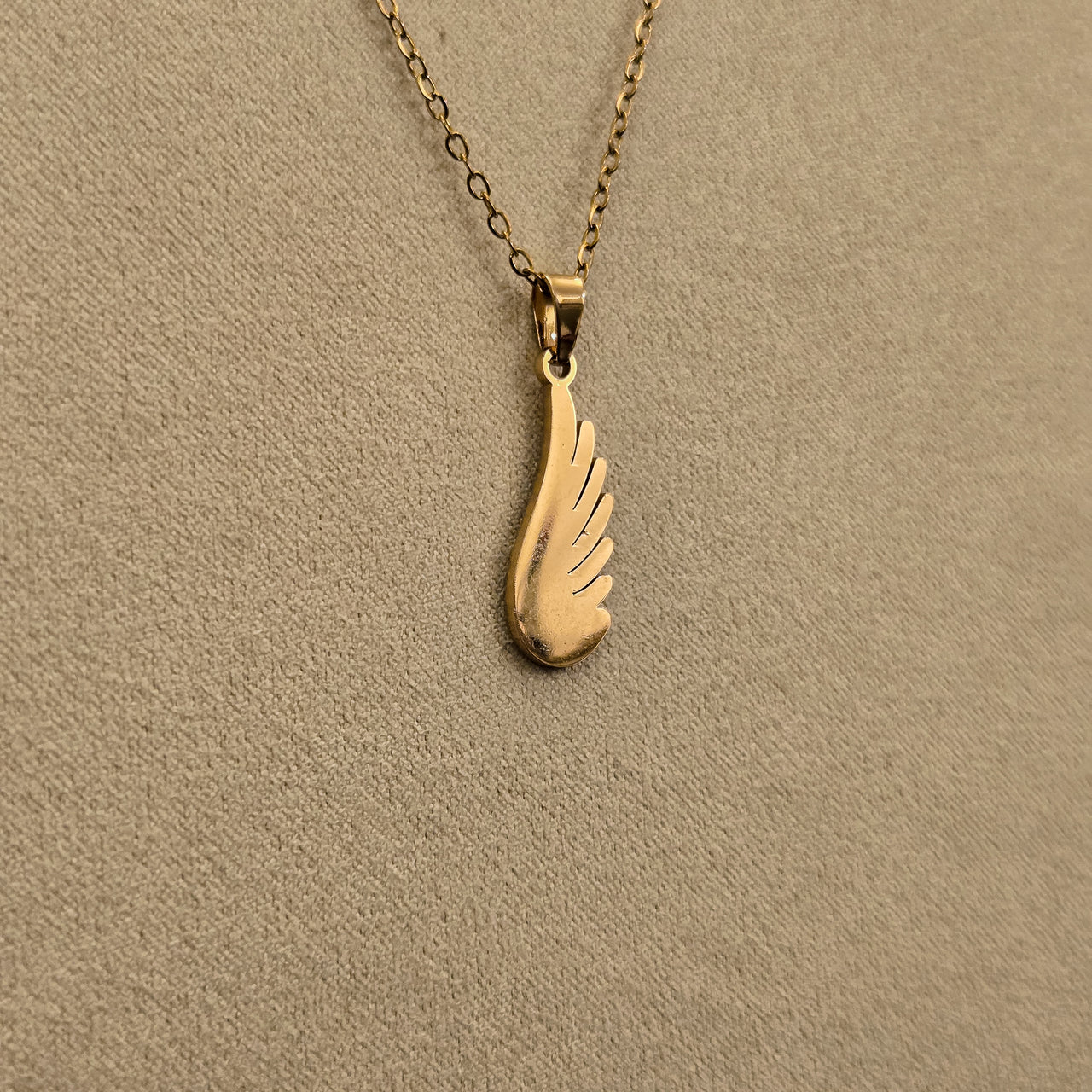 Gold Wing Feather Earrings & Pendant Set