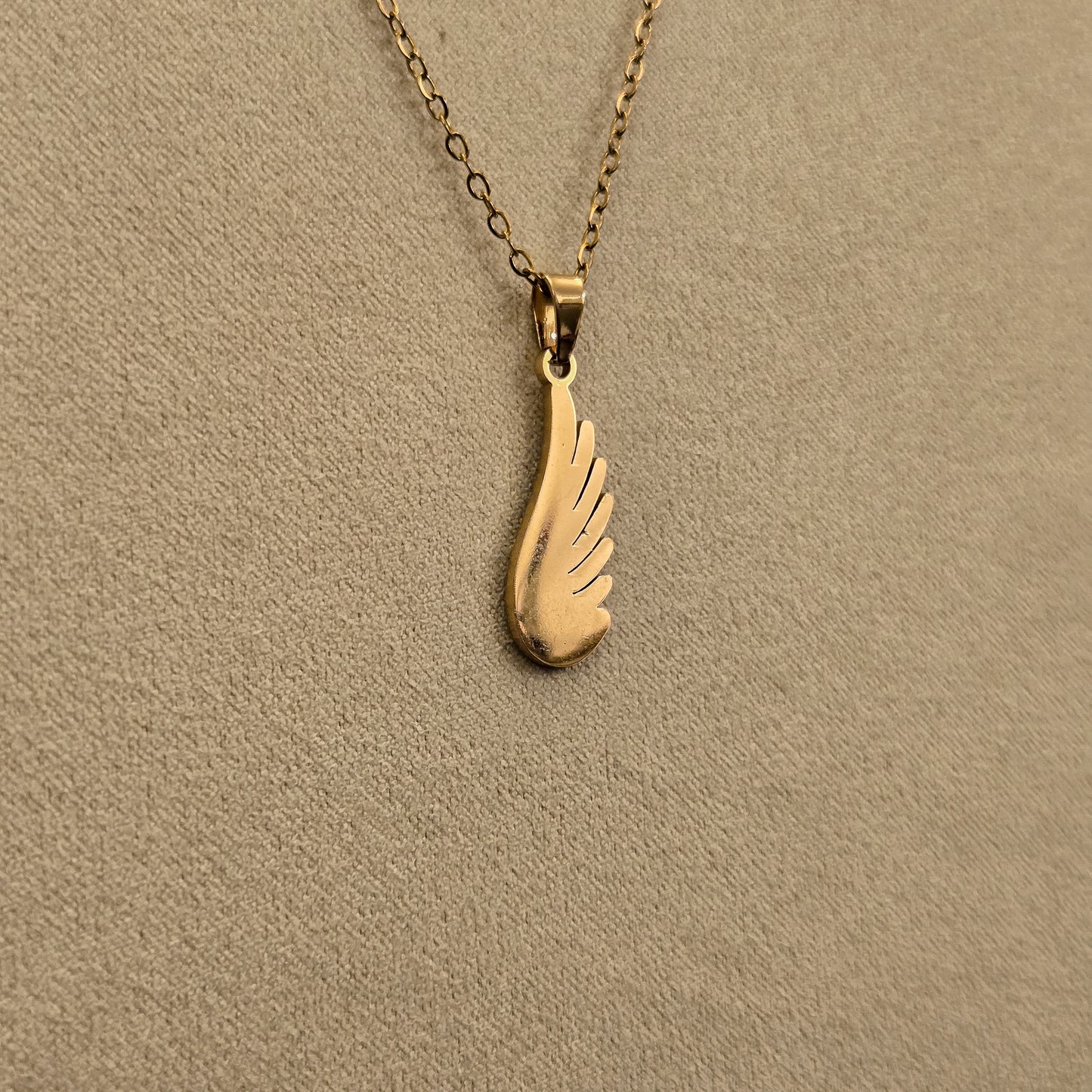 Gold Wing Feather Earrings & Pendant Set