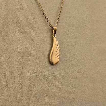 Gold Wing Feather Earrings & Pendant Set